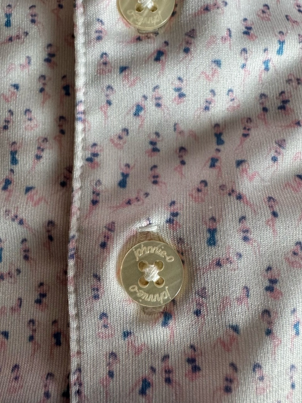 Johnnie-O XL Dancing Ladies White Novelty Print Polo Golf Shirt Performance - Picture 7 of 9